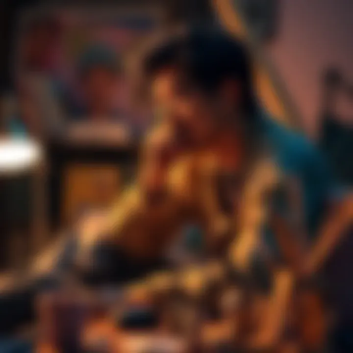 A thoughtful person sitting in a cozy space, deep in reflection about creativity and genius, with artistic items scattered around.