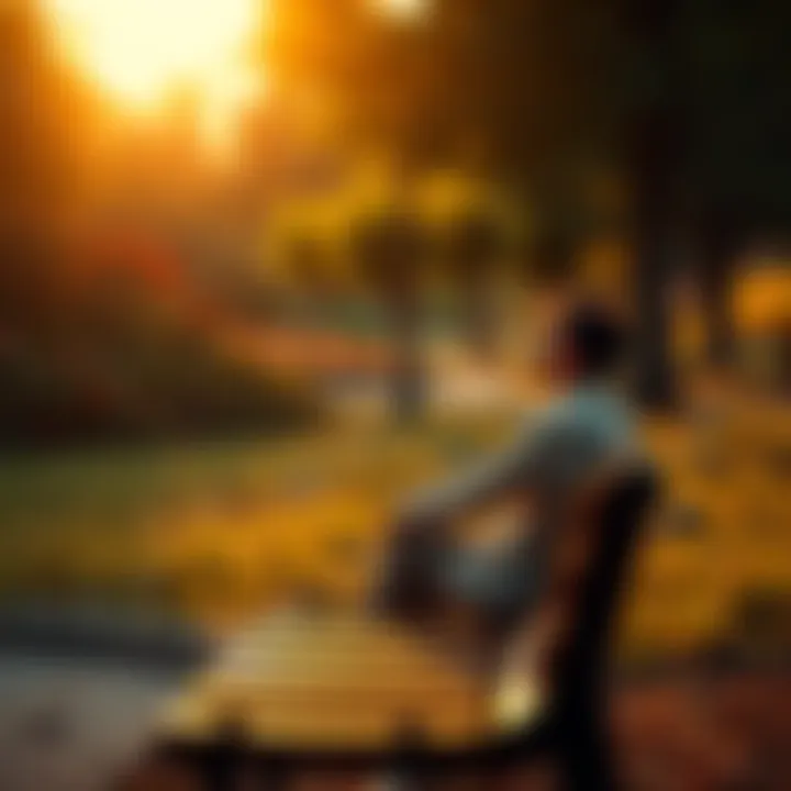 Individual sitting on a bench, looking thoughtfully at nature, symbolizing personal growth and acceptance of limits.