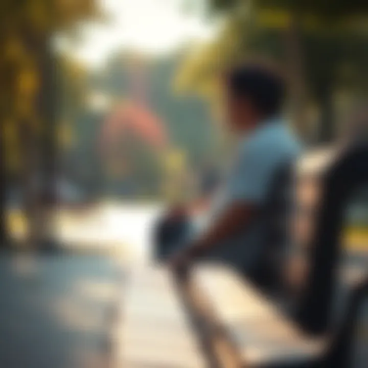 A person sitting on a park bench, looking thoughtful with a distant gaze, surrounded by trees and sunlight, symbolizing contemplation of life's unfair moments.