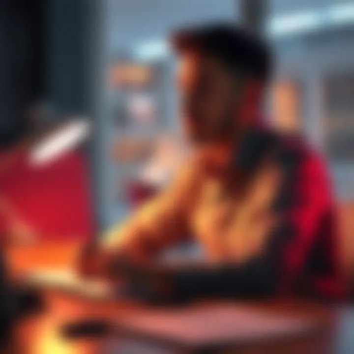 Person Reflecting on Mistakes Individual sitting at a desk looking thoughtful with a notebook and pen, contemplating their personal and professional decisions