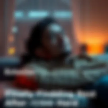 A person relaxing after hard work An exhausted individual finally resting after a long period of focus, sitting in a calm environment with a peaceful expression.