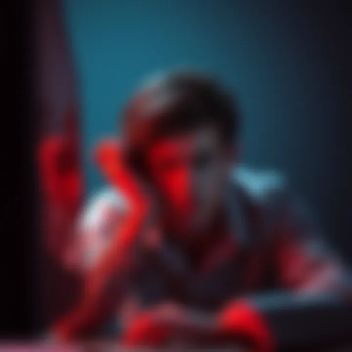 Individual looking at a computer screen with a conflicted expression, symbolizing the struggle to resist porn and excessive habits.