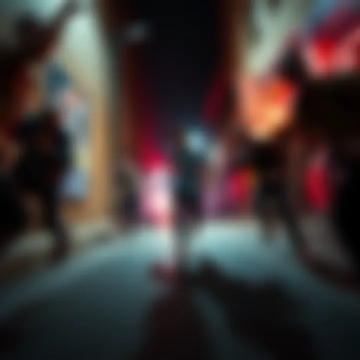 A person sprinting away from a group of zombies in a dark alley