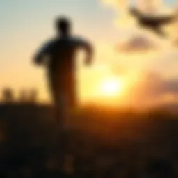 A determined person sprinting toward a bright sunrise, symbolizing dedication and passion in pursuit of success.