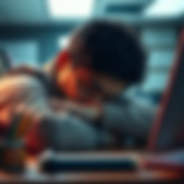 A weary individual resting their head on a desk, embodying fatigue