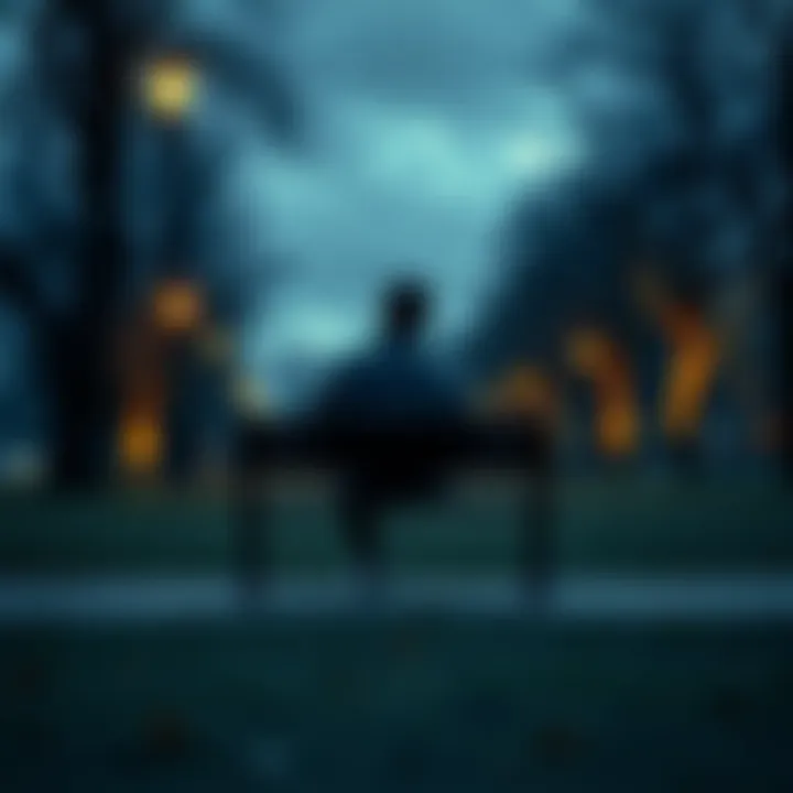 A person sitting on a park bench looking thoughtful and alone