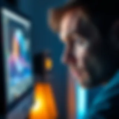 A person looking skeptically at a computer screen displaying the 9850x3D technology, highlighting concerns about its performance.