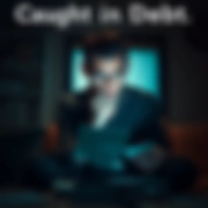 Person Struggling with Debt A worried individual looking at bills and financial statements in a dimly lit room, representing the stress of financial troubles