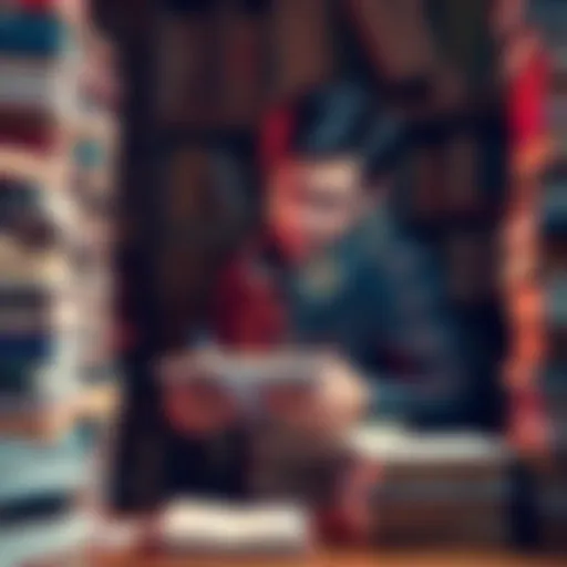 A person surrounded by books, taking notes and looking focused on their studies, representing self-directed learning.