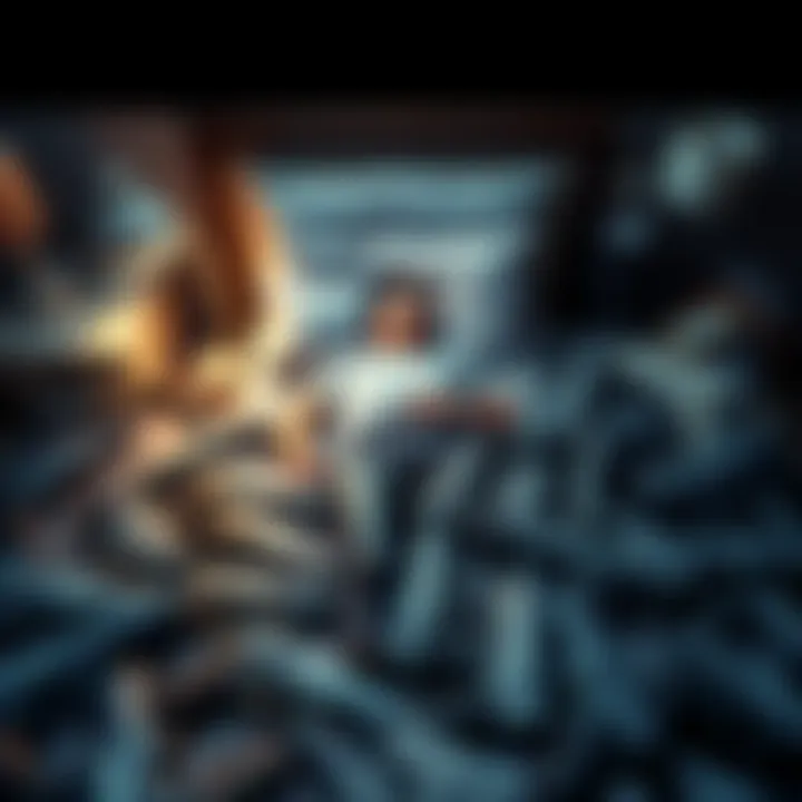 A person waking up in bed surrounded by 103 pistols scattered around them