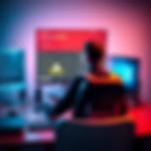 A person sitting at a desk looking at a computer screen while comparing Windows and Linux systems.