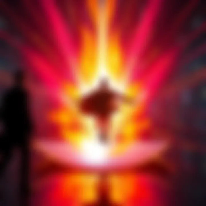 A person in a bright outfit vanishing into thin air, leaving a confrontation behind, surrounded by colorful energy waves.