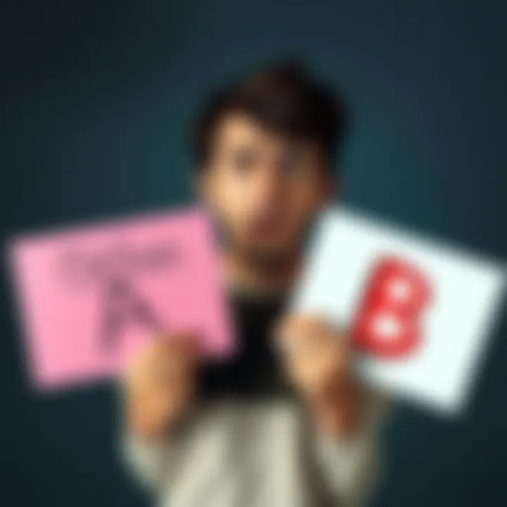 Person torn between two choices A person looks confused while holding two signs, one labeled 'Option A' and the other 'Option B', showing the struggle of making a choice.