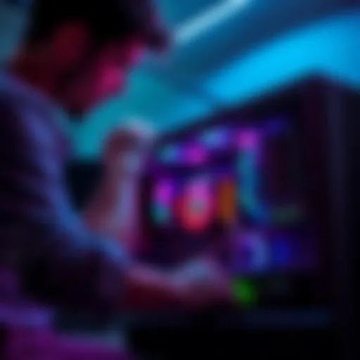 Person upgrading a PC A person is installing new components into a desktop PC, showcasing the process of upgrading technology.