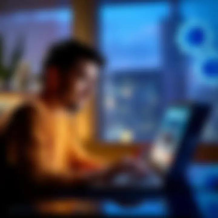 A person looking frustrated while searching on Bing on their laptop, with a visible Microsoft account in the browser.