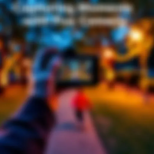 A person capturing a moment with a handcam in a park, focused on a child playing