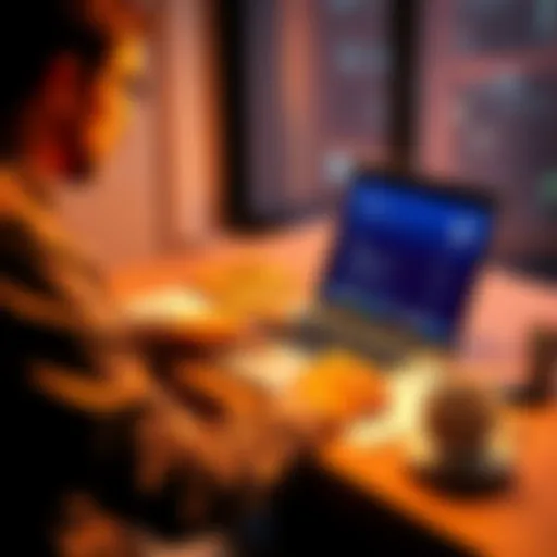 A person sitting at a desk, focused on their laptop, with notes and a cup of coffee nearby, showcasing effective PC use.