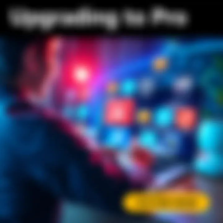 Person using Pro features on a laptop A person excitedly exploring new Pro features on a laptop with various icons showing additional bonuses and tools