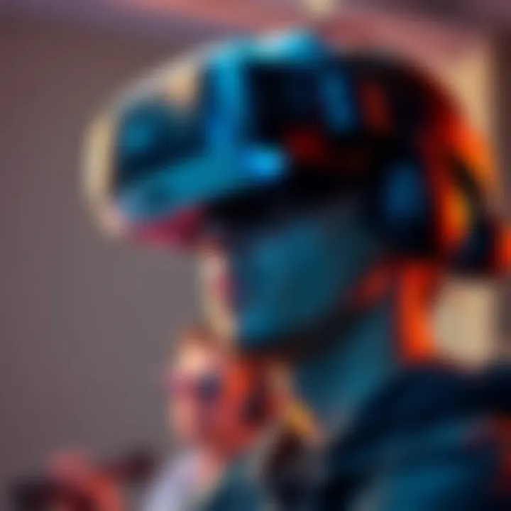 A gamer wearing a PSVR2 headset, immersed in a virtual reality game, showcasing their focused expression