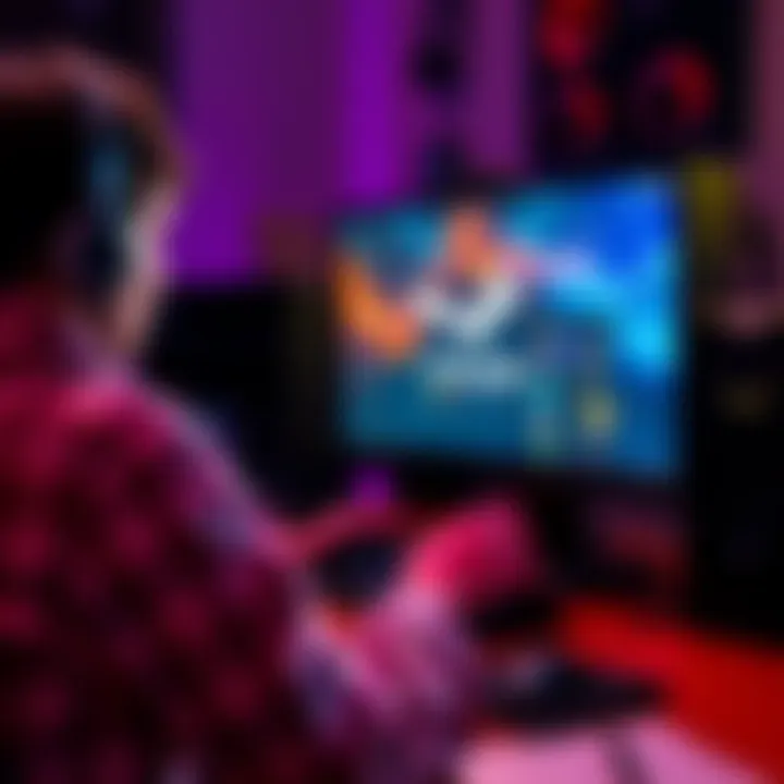 A person sitting at a desk, focused on their computer screen displaying the Steam platform, with hardware components visible nearby.