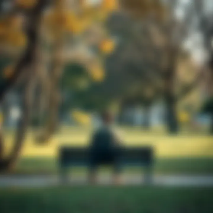 A person waiting patiently in a park A person sitting on a bench in a park, looking at the trees and enjoying the moment of calm, representing patience and waiting for success