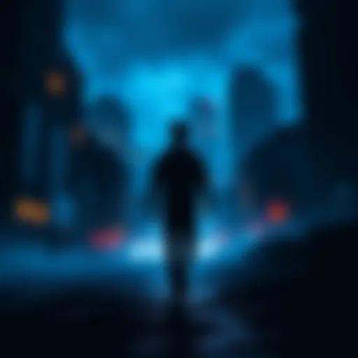 Individual turning their back on a shadowy urban scene, representing leaving behind Songbird and Cynosure