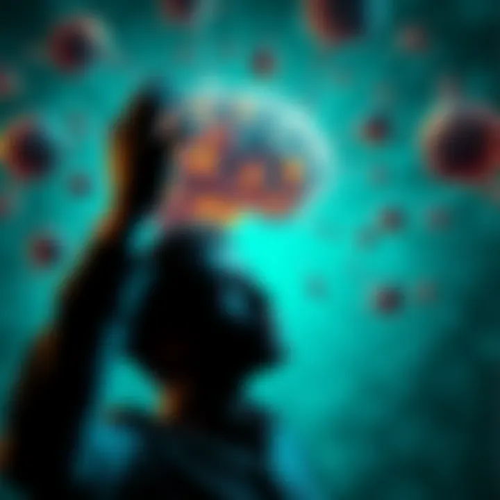 A person holding their head, surrounded by chaotic thought bubbles representing intrusive thoughts.