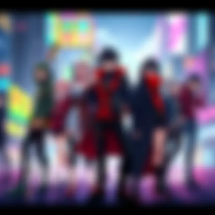 Main characters from Persona 5 Royal standing together, showcasing their unique styles and personalities in a vibrant city setting.