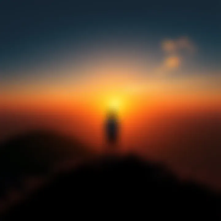 Personal Development A person standing on a hilltop looking towards the sunrise, symbolizing growth and improvement.