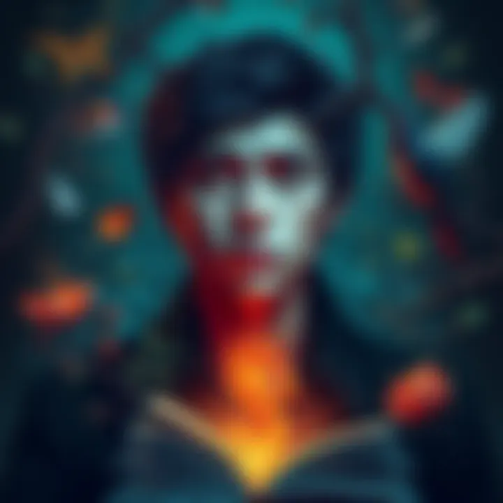 A person reflecting on their life experiences, surrounded by symbols of their unique traits and journey, like a book and nature elements.