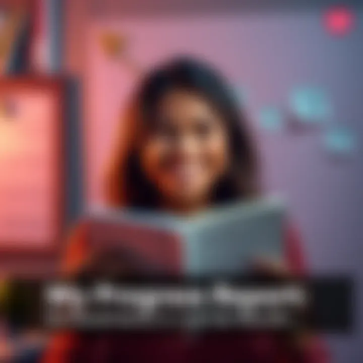 A person smiling while showing a journal with written achievements and a calendar in the background, symbolizing one month of progress.