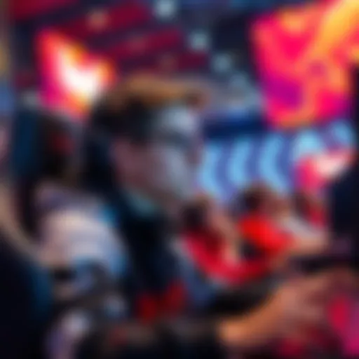 Peter displays intense focus while competing in a gaming tournament, captivating a large audience around him.