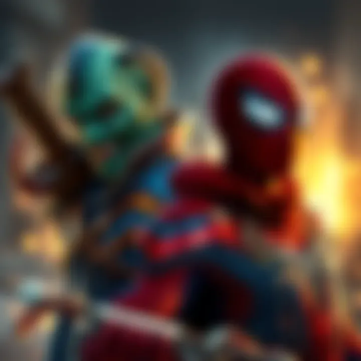 Peter Parker stands determined against Norman Goblin, both characters displaying their iconic looks and expressions, highlighting their intense rivalry.