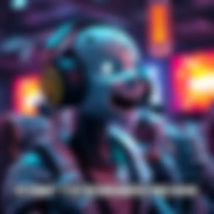 Peterbot with headphones, celebrating after winning a competitive gaming match, showing excitement and determination