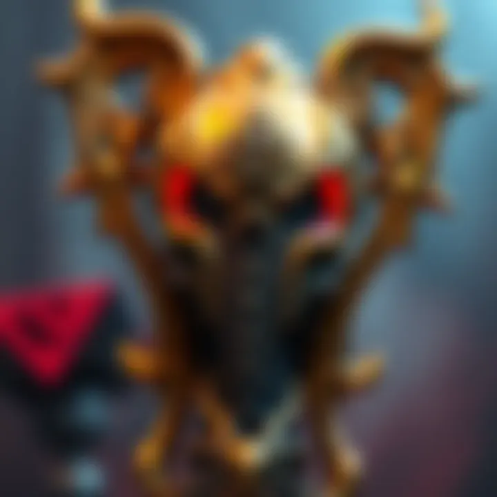 A close-up view of the PGL Wallachia trophy, resembling a neutral camp ancient creep from Dota, showcasing its unique design and details.