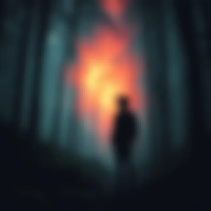 Phantom Fear and Spirit Connection A person standing in a shadowy forest, looking introspective, symbolizing the connection between fear and emotional response.