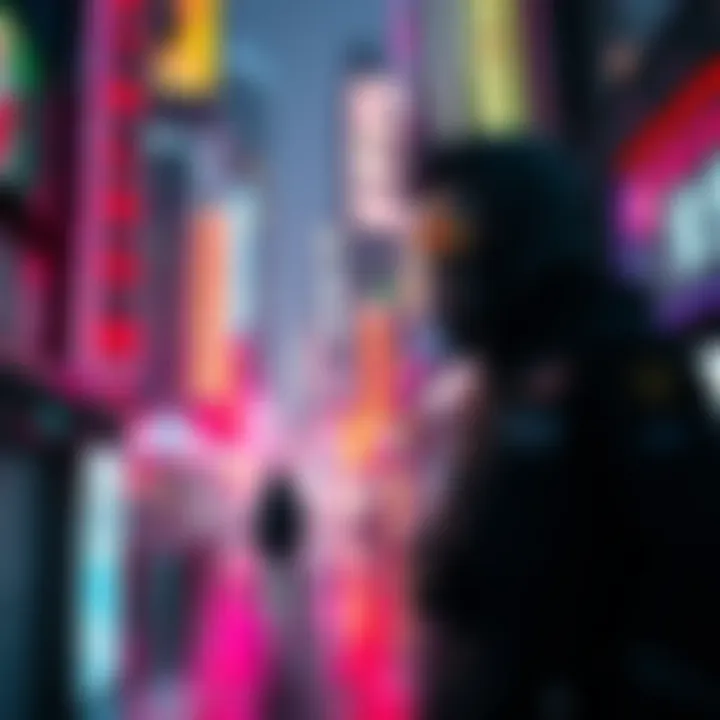 Phantom Liberty DLC Character in Action A character exploring an urban environment in the Phantom Liberty DLC, showcasing vibrant neon lights and futuristic elements.
