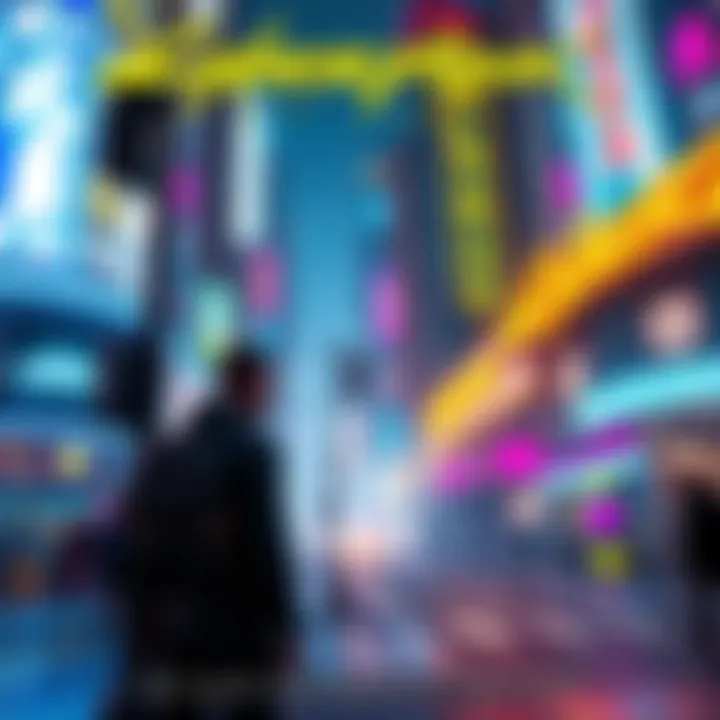 A player character in Cyberpunk 2077 stands at a city street corner, considering when to start the Phantom Liberty DLC, with neon signs glowing in the background.