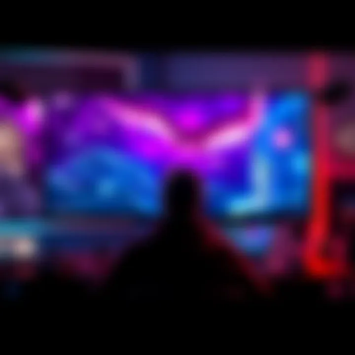 A gamer sitting in front of a screen, showcasing the Phantom Liberty DLC in action, with vivid graphics and gaming elements