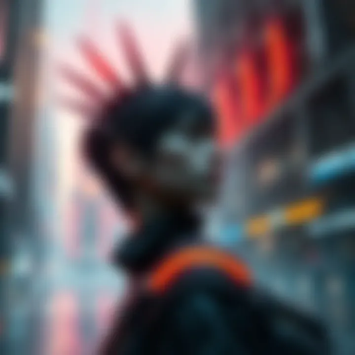A character contemplating decisions in a futuristic city setting, reflecting on choices in the game.