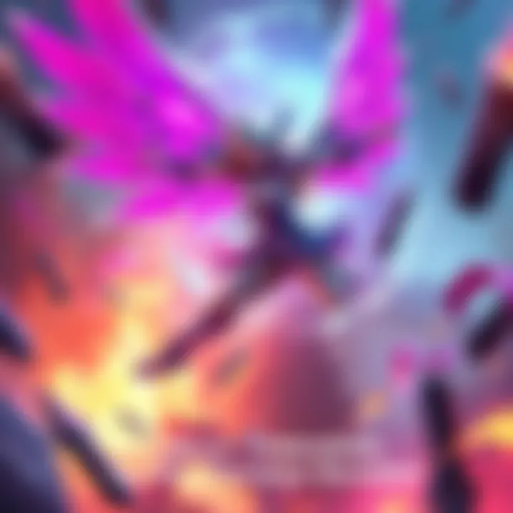 Phara Mercy character flying in a vibrant battle scene, showcasing her abilities and power in a game setting.