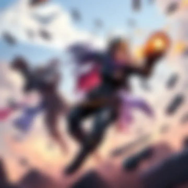Pharah's Mistake in Gaming A Pharah character accidentally launching teammates into the air while trying to use her ultimate ability, creating chaos during a battle.