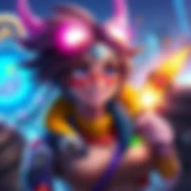 Pharah, the Overwatch hero, displays her unique characteristics with a playful expression, surrounded by colorful game elements.