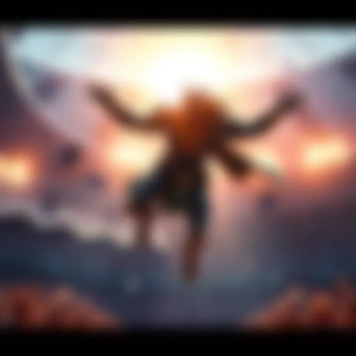 Pharah flying in the stadium with a bright background and fans cheering below