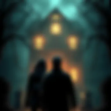 Characters from Phasmophobia and Alan Wake facing a dark and eerie haunted house together