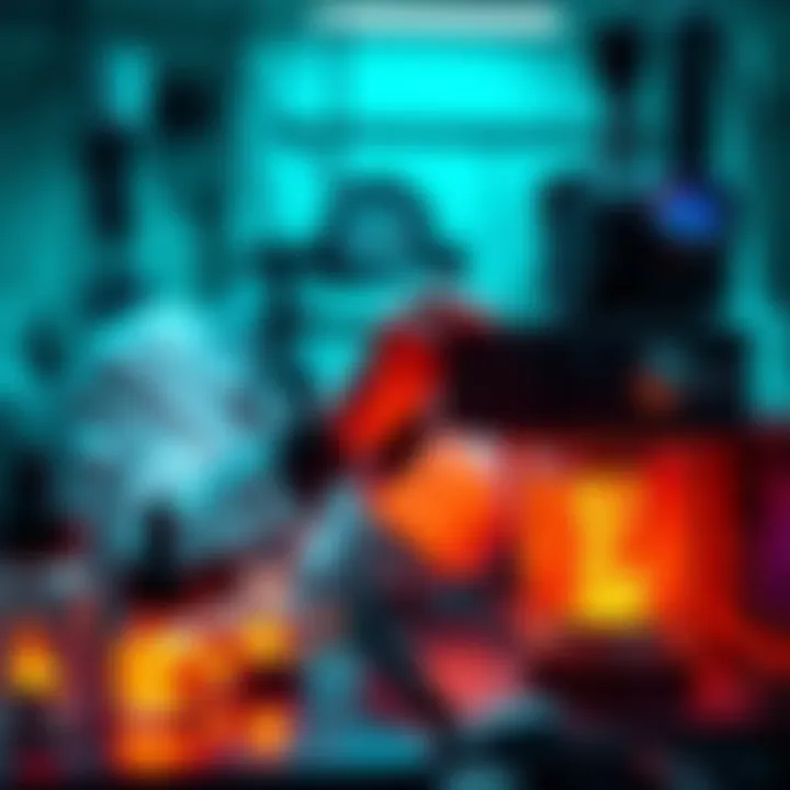 A scientist using a photon imprinter, showcasing its ability to replicate various energy activators and catalyst presets, with tools and equipment in the background.