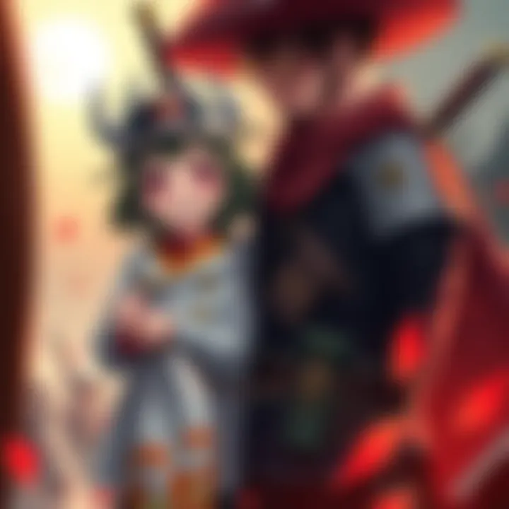 Phym, a cheerful girl, stands beside a hunter with a sword, ready for an aragami hunt. She smiles, holding a small bag of supplies.