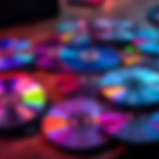 Physical Discs on a Table A collection of physical discs, including CDs and DVDs, arranged on a wooden table, highlighting their importance in data storage.