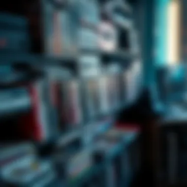 A shelf filled with various physical media including DVDs and video games, representing ownership in contrast to digital purchases.