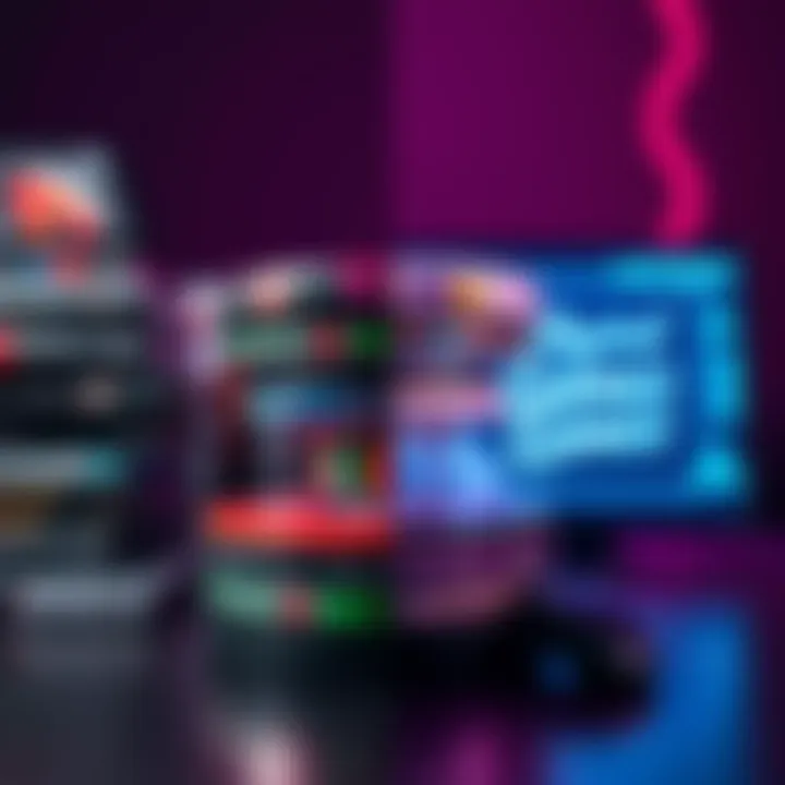 A split image showing a stack of physical game discs on one side and a digital game download screen on the other